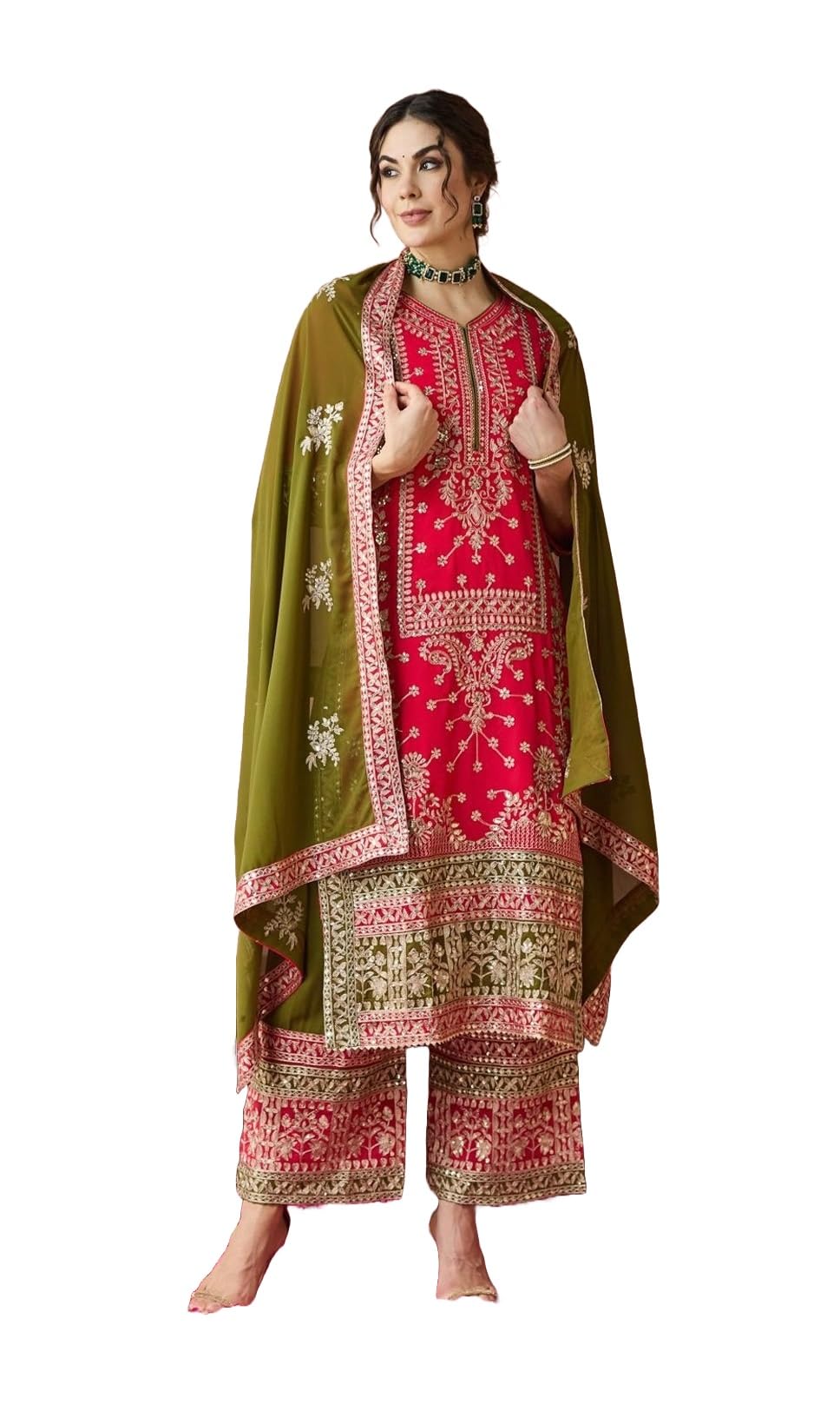 Indisches pakistanisches Kurta-Set für Damen, bestickt, für Hochzeit, Party, Sharara, Palazzo, Salwar Kameez-Anzugkleid für Damen