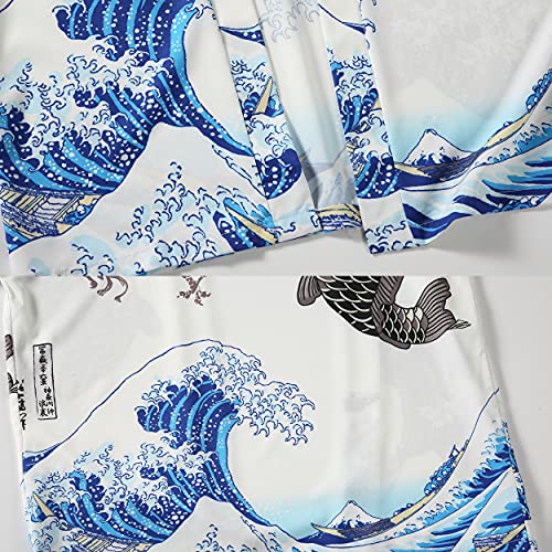 Image of PRIJOUHE Mens Kimono Set Japanese Haori & Shorts 2 Piece Summer Outfits | Silky Polyester 3 /4 Sleeve Yukata Cardigan Suit Loose Happi Coat Elastic Waist Beach Casual Daily Vacation Lounge Sleepwear