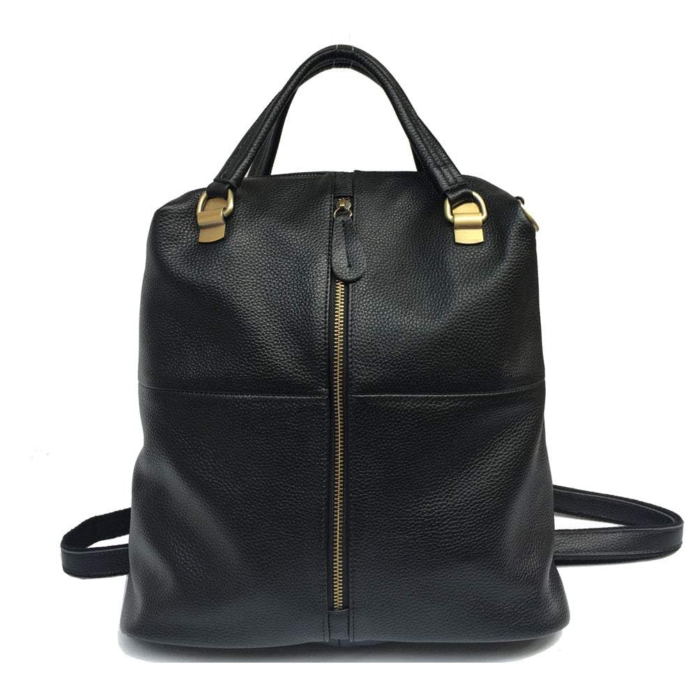 Alice Borsa a Tracolla in Vera Pelle Bovina per Donna, Borsa da Viaggio in Pelle Nera, Nero, 13.4 Pollici
