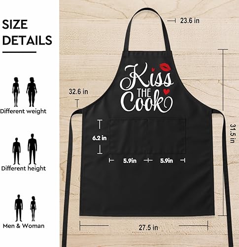 Miniatura 2 de Kiss the Cook, divertidos delantales de cocina con bolsillos para mujeres, madres y amigas. Delantales de cocina para hornear con 2 bolsillos, para