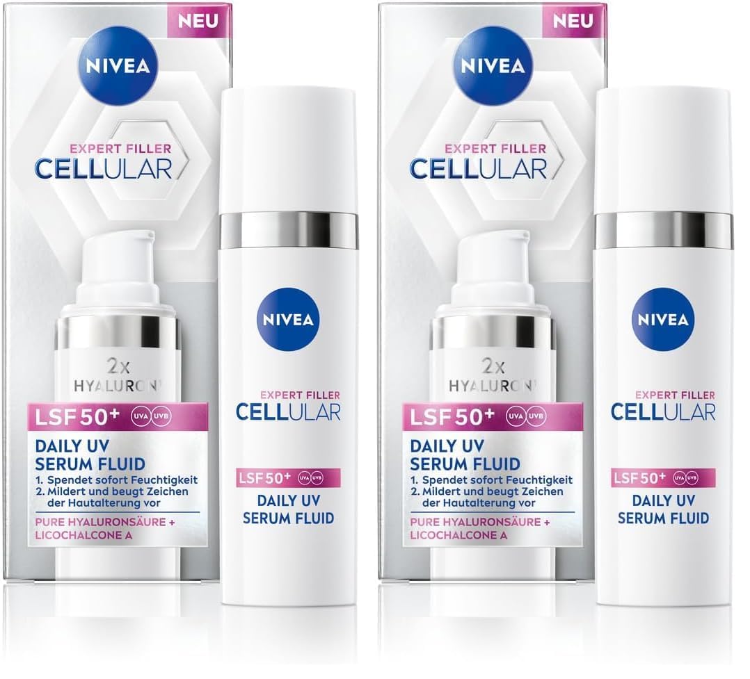 NIVEA Cellular Expert Filler Hyaluron-Serum mit LSF 50+, leichtes und schnell einziehendes Serum mit purem Hyaluron, Gesichtspflege für geglättete Falten, Tägliches UV Serum Fluid (30 ml)
