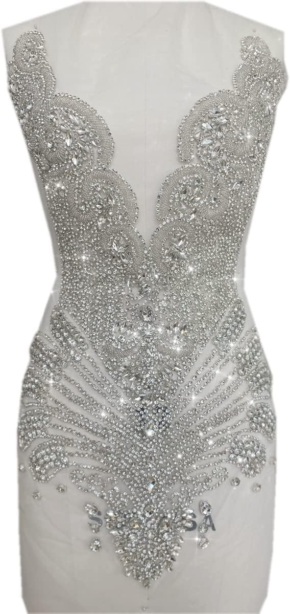 Sew On Beads For Dresses 2026.Amazon.com: 100% Handmade Rhinestones Applique on White net sew on ...