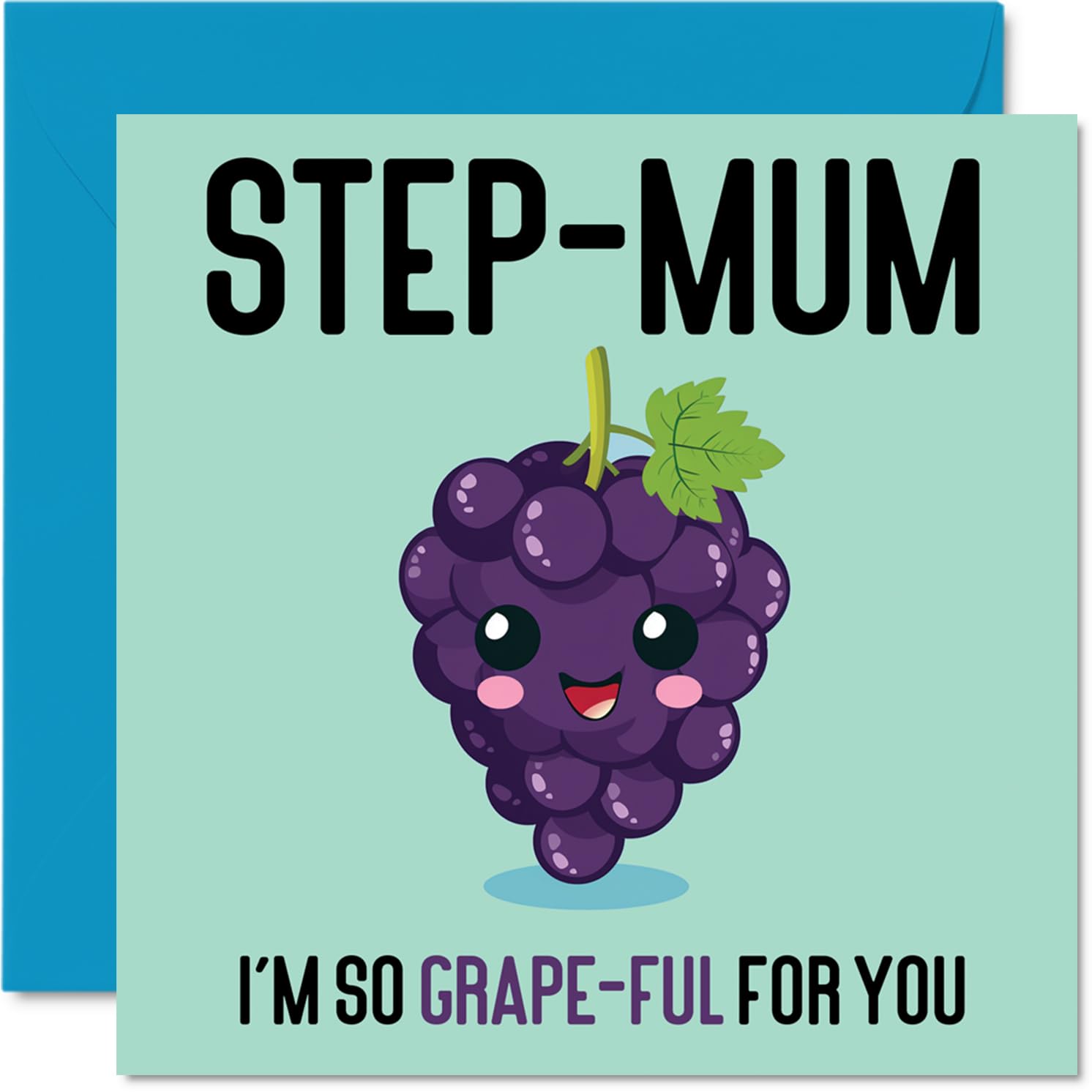 Thank You Cards for Step Mum - Grape-Ful - Funny Happy Birthday Card for Step-Mum from Step Son Daughter, Mothers Day Card Mother, 145mm Joke Greeting Cards Women Her