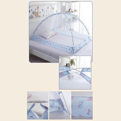 Miniatura 5 de YEmirth Red de cuna de bebé Plegable Instalación libre Alambre de acero transpirable Cama infantil Malla de malla (B)