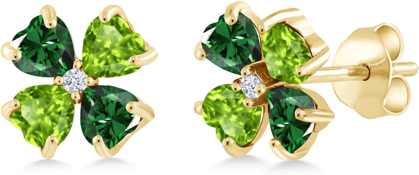 Gem Stone King 18K Yellow Gold Plated Silver Green Nano Emerald and Green Peridot Earrings For Women | 2.83 Cttw | Gemstone May Birthstone | Heart Shape 4MM