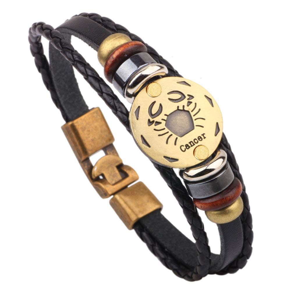 EsUkar zodiac bracelets for men Multilayer Leather Bracelets constellation nameplate friendship bracelet Wristband Bangle For Traveling Gifts,Cancer