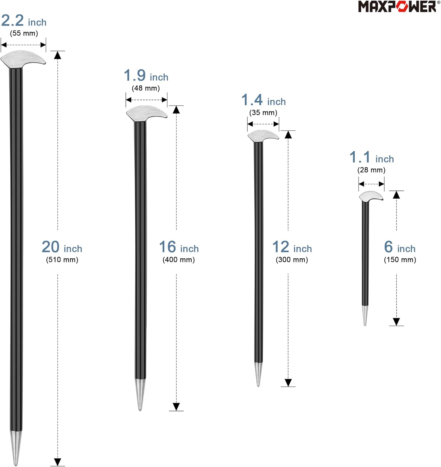 MAXPOWER 4 PCS Rolling Head Pry Bar Set 6 Inch 12 Inch 16 Inch 20 Inch