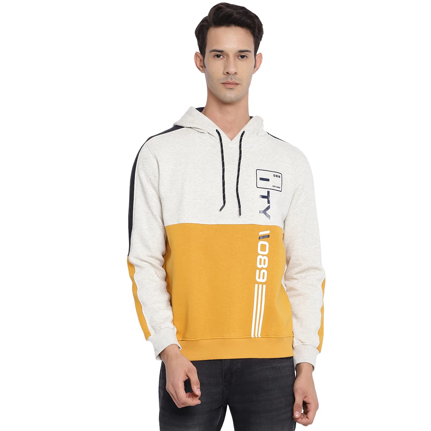 Men Hooded Colourblocked Mustard Casual Sweatshirt (MSWS00061_Mustard)-image-26