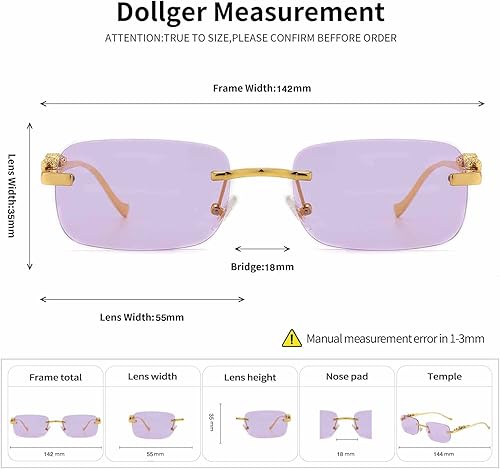 Miniatura 5 de Dollger Lentes de sol rectangulares sin montura para mujeres y hombres, brazos de leopardo, 70s y 80, lentes de sol retro