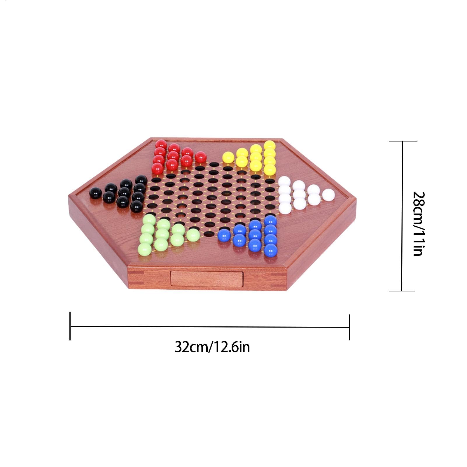 Jeu De Dames Chinoises en Bois-avec Billes De Verre Colorées,Jeu De Dames,Chinoises Classique Dames Chinoises Stratégie Colorées Extérieur,intérieur pour Jeu De Société Éducatif Dames
