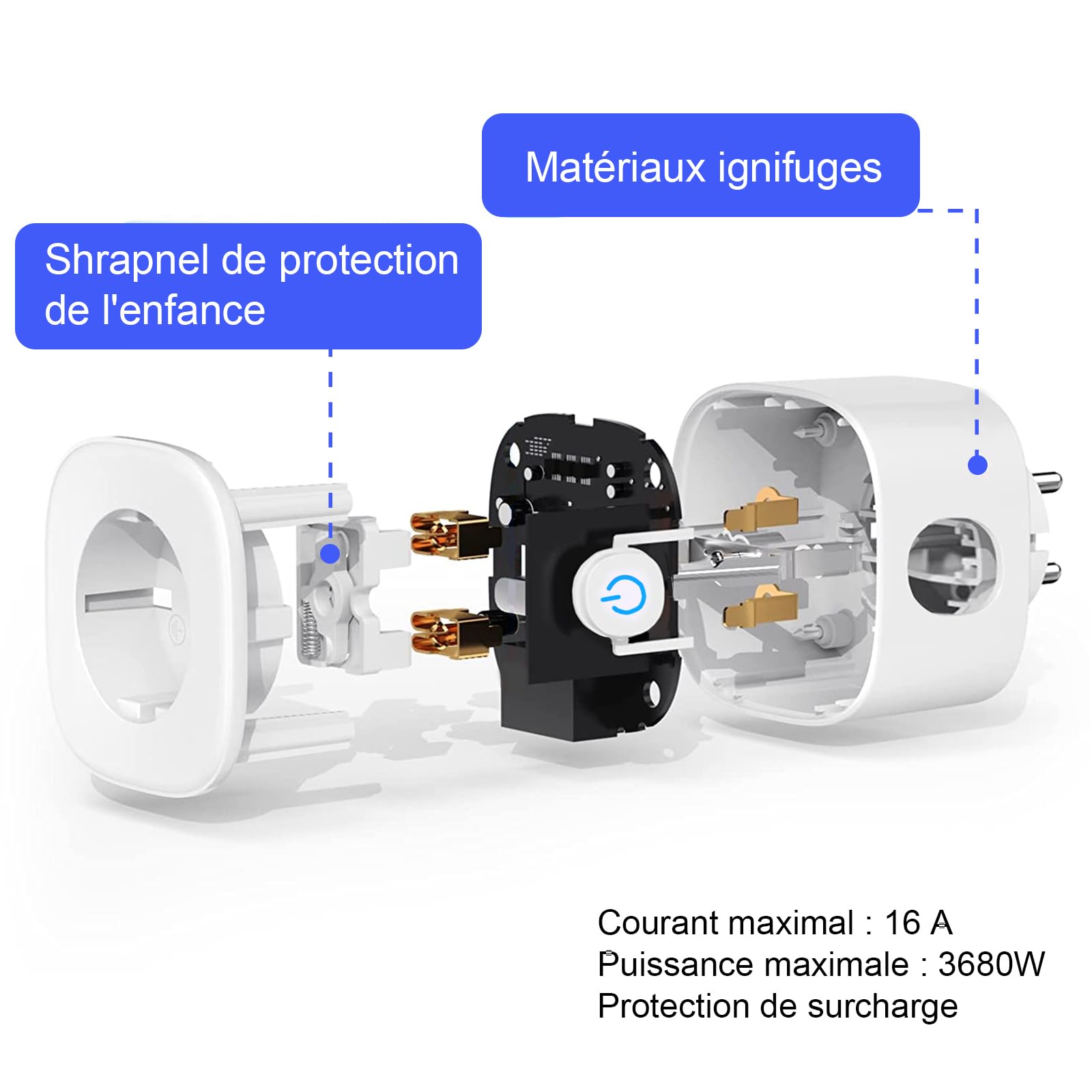 Prise Connectée Alexa WiFi (FR) 16A Suivi de Consommation Électrique Type E ANTELA Prise Intelligente compatible avec Google Home, Smart Life APP, Minuterie, 4PCs