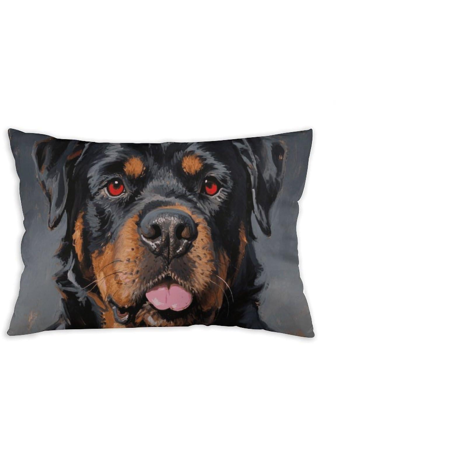 FodPand Decorative Throw Pillow Covers 12x20 Short Plush Cool Rottweiler Dog Body Pillowcase Cushion Cases with Invisible Zipper Rectangle Lumbar Pillow Shells for Sofa Couch Chair Bed Home Decor