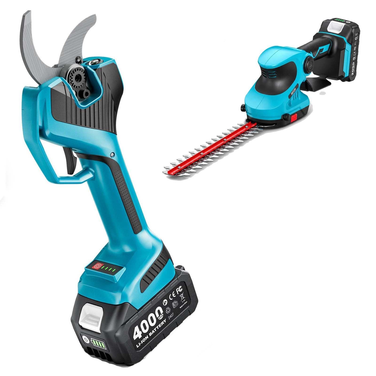 SEESII Electric Pruning Shears Cordless: 2.2" Cutting Diameter Power Cordless Pruner+Seesii 20V Cordless 2-in-1 Hedge Trimmer