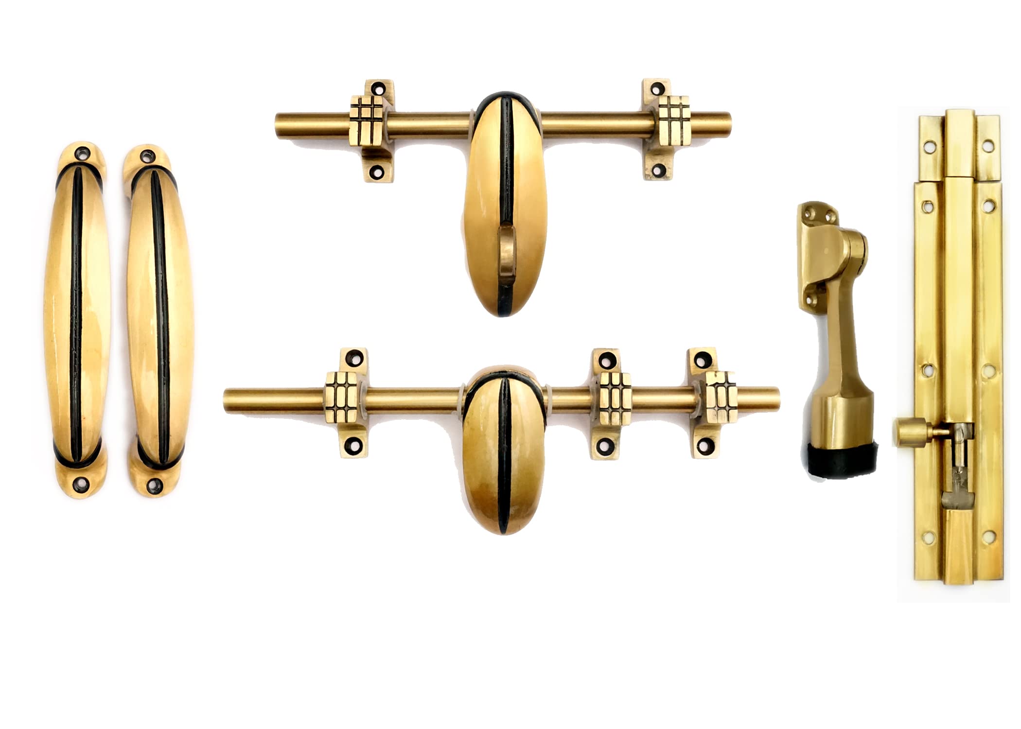 GHAR DWAR Aluminum Door Kit Set/Door Handle and Aldrop Kit,Door Fittings Kit, Brass (1 Aldrop, 1 Latch, 2 Handles, 1 Tower Bolt and 1 Door Stopper) (Pack of 1, 1 Line) (B0BVW2MWPB) Amazon Price History, Amazon Price Tracker