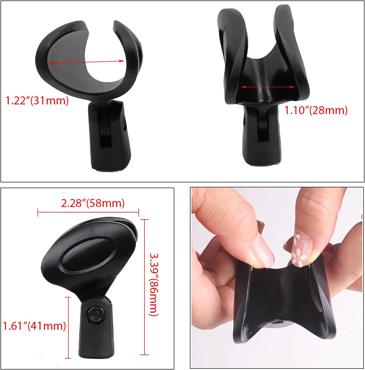 LGEGE Microphone Clips for Stands,Universal Wireless Mic Clip Holder with 5/8 to 3/8 Microphone Adapter,Knob Adjustable 180 DegreeS (U 2Pcs) (W214) image 3