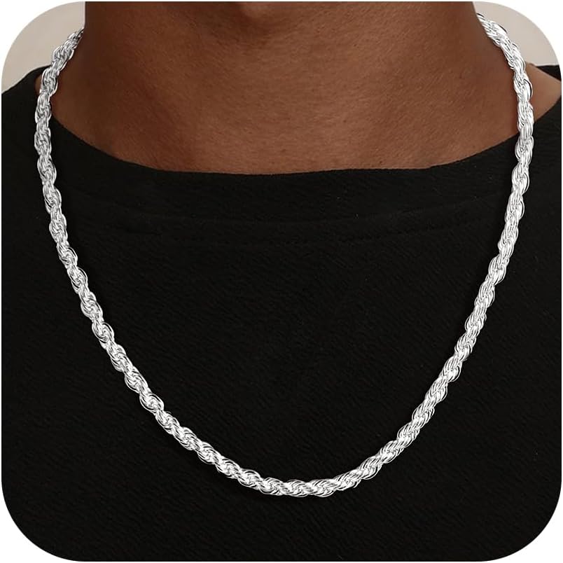 2.5/3/4 mm Rope Chain Necklace for Men - 925 Sterling Silver Chain for Men Necklaces Jewelry Gifts for Father Boyfriend Husband