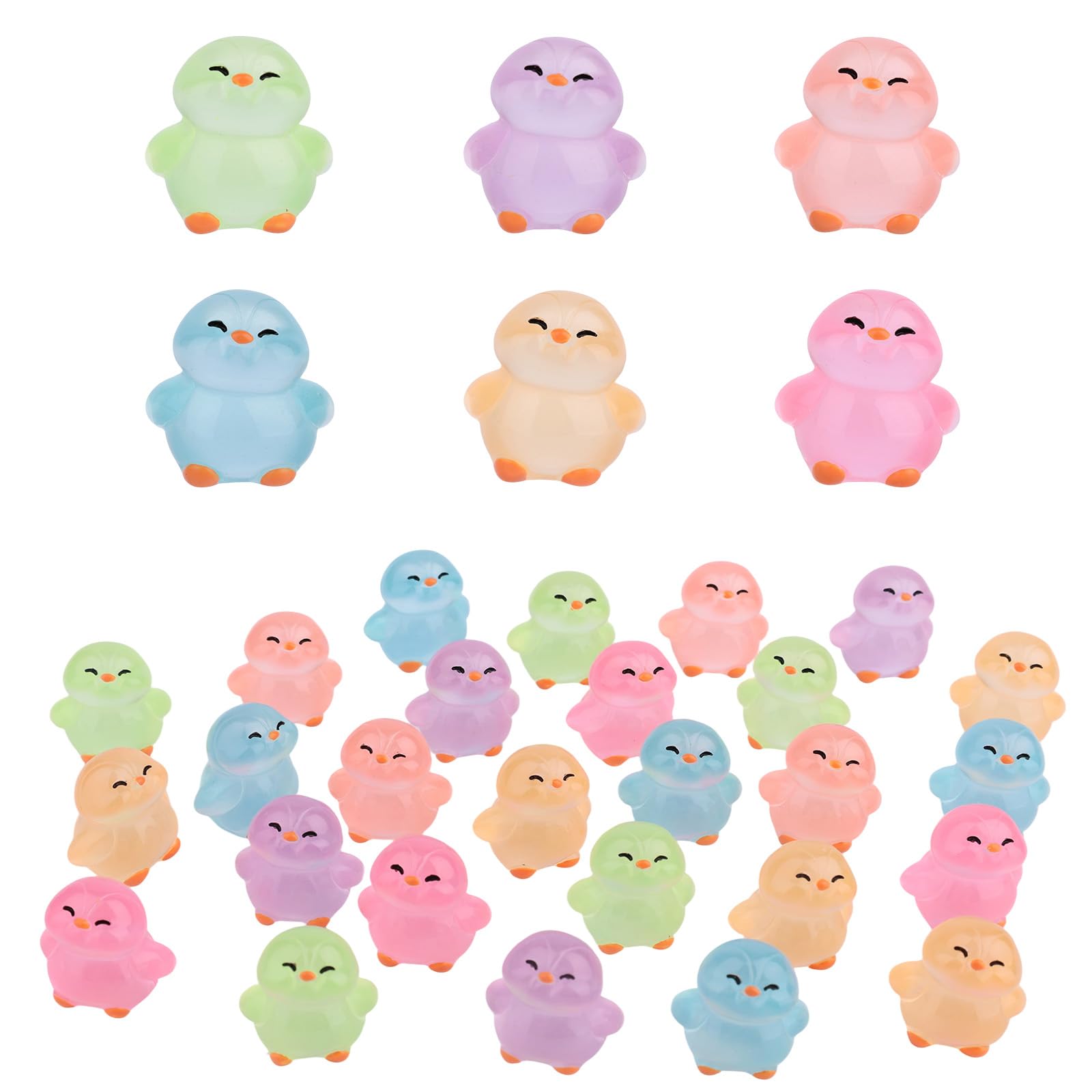 Sinbana 30pcs Glow in The Dark Mini Resin Penguins, 6 Colors Luminous Tiny Penguin Micro Fairy Garden Landscape for Dollhouse