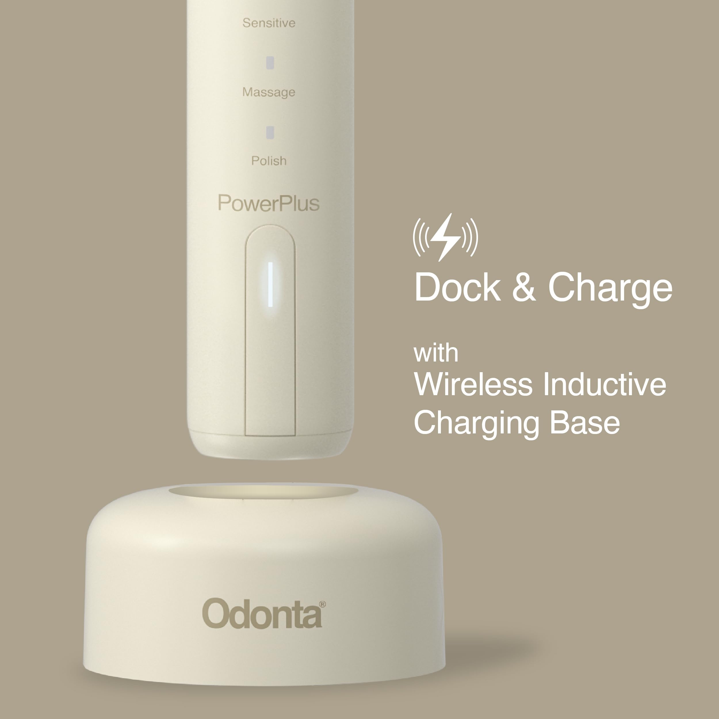 PowerPlus - Spazzolino elettrico Sonic, batteria da 3+ settimane, ricarica wireless, 42.000 VPM, tecnologia di rilevamento della pressione, 5 modalità di spazzolatura, 2 testine, setole morbide