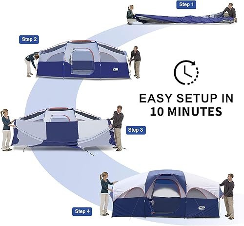 Miniatura 2 de CAMPROS CP Tienda de campaña para 8 personas, tienda familiar resistente a la intemperie, 5 ventanas de malla grandes, doble capa, cortina dividida
