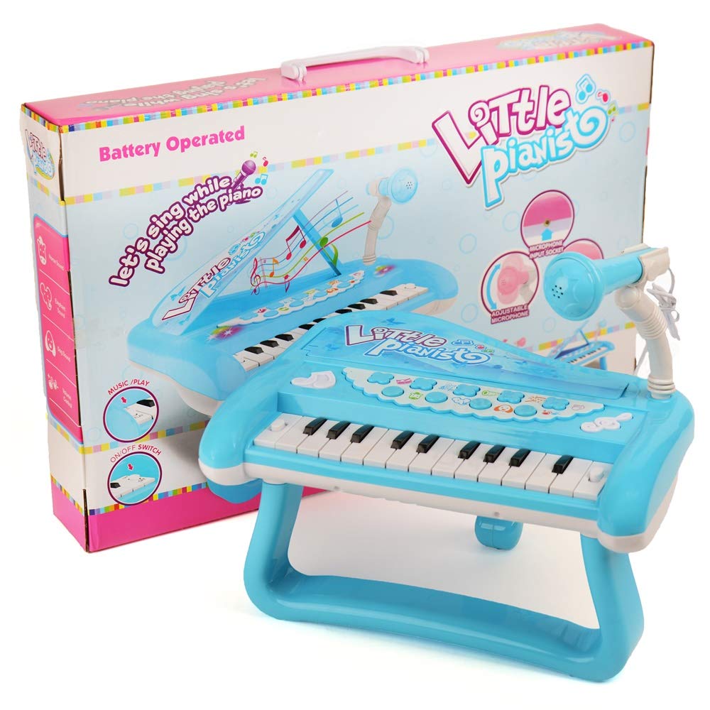 Roxie 24 Keys Piano Keyboard Toy with Microphone for Beginners Music Learning Singing, Toy Musical Instruments for Kids Boys Girls Birthday Gift Toys