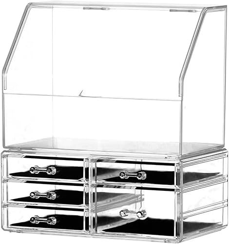 Miniatura 1 de Cq acrylic Vitrinas de cosméticos con tapa, a prueba de polvo, impermeables, para encimera de baño, apilables, transparentes, organizador de