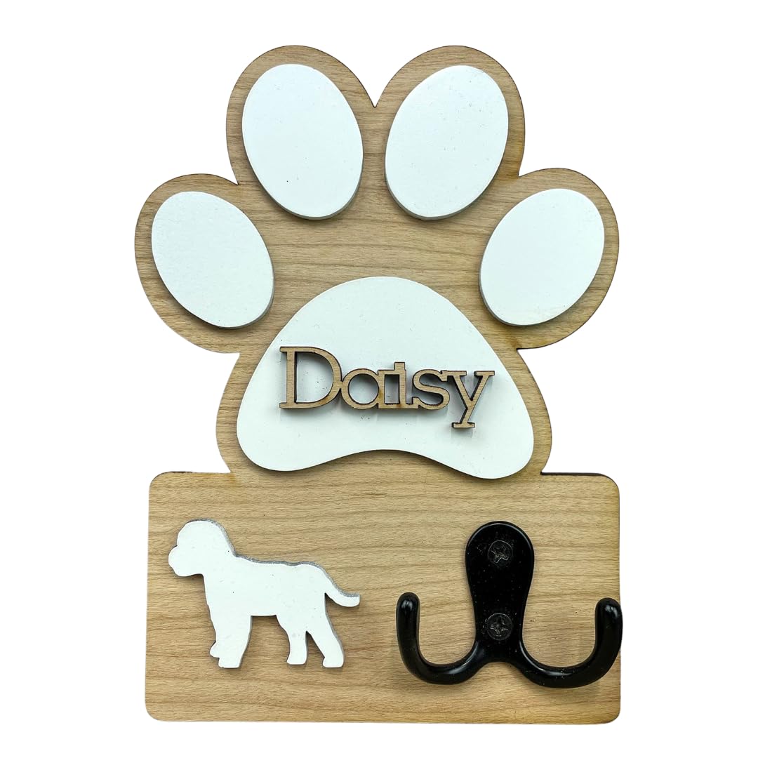 MadeAt94 Personalised Dog Paw Print Lead Holder Pet Owner Coat Hook Dogs Lovers Gif