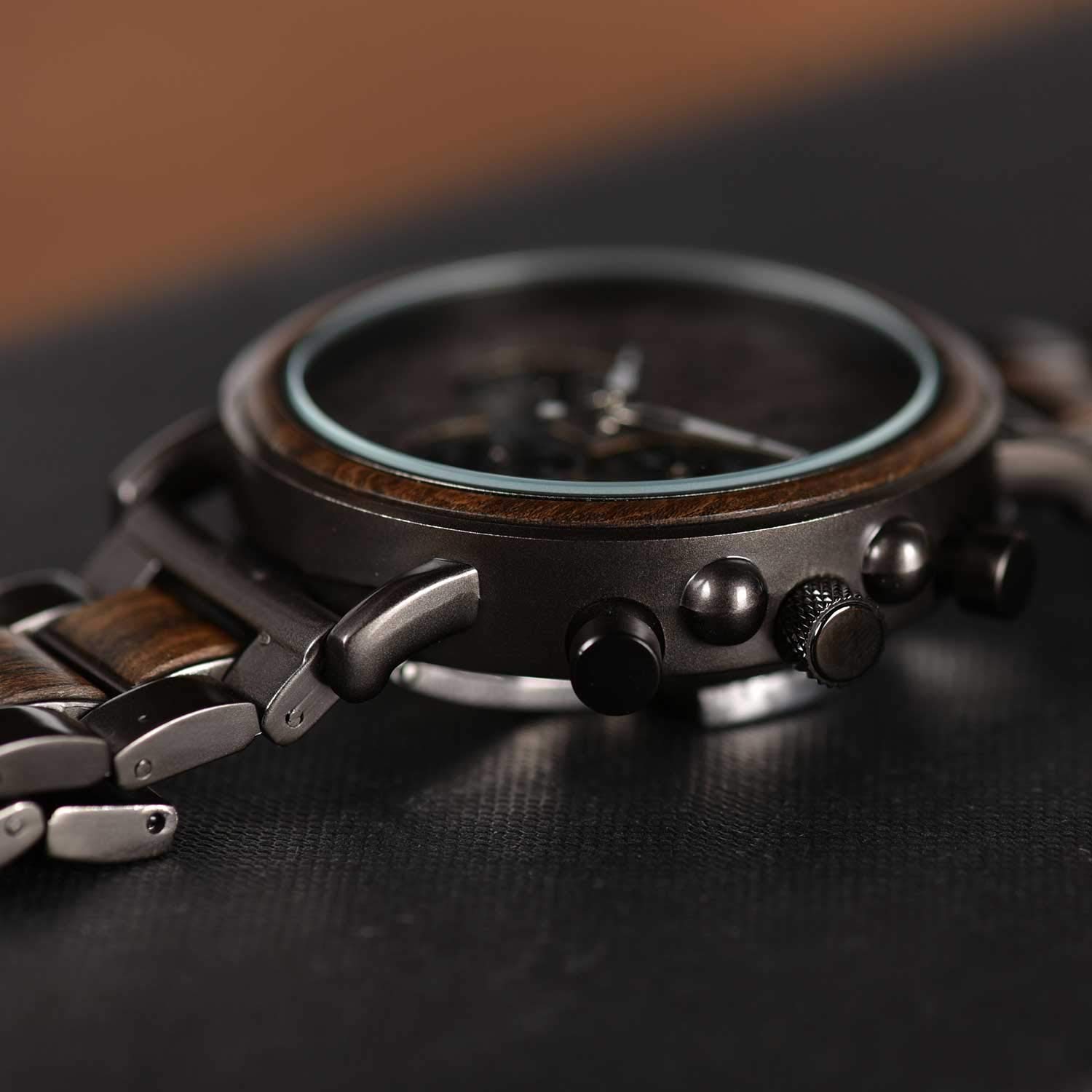 BOBO BIRD Herren-Armbanduhr, aus Holz, stilvoll, aus Ebenholz und Edelstahl, kombiniert, Chronograph
