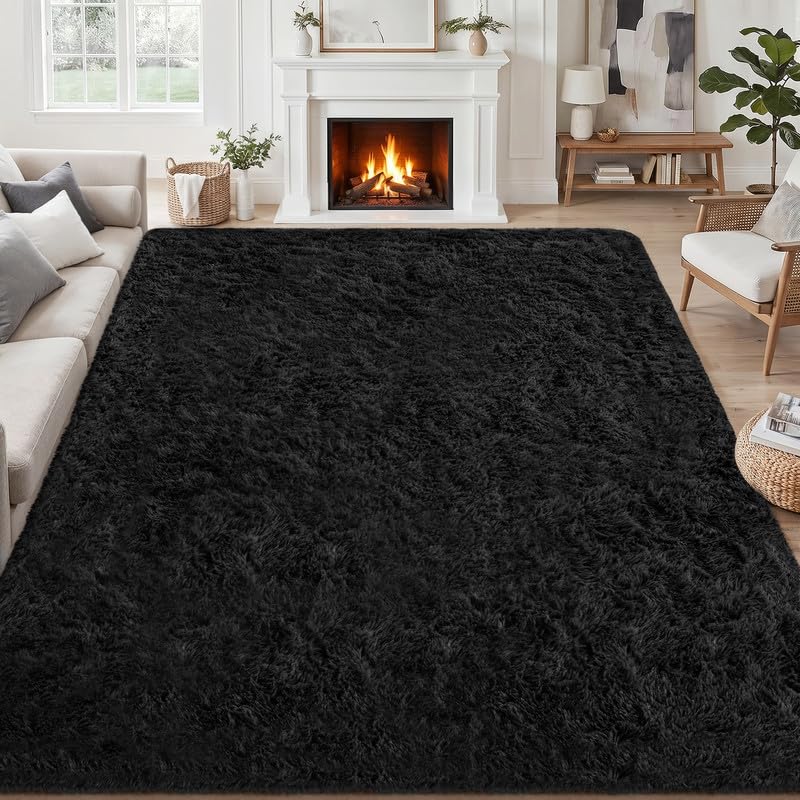 5x7 Black Fluffy Shag Rug
