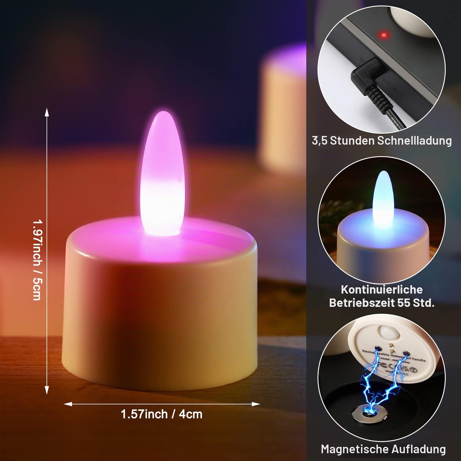 LED Teelichter wiederaufladbar,Fernbedienung,Timer,RGB,wasserdicht,12 Stück | 55 Stunden Brenndauer, flammenlos, ideal für Heim und Partydekoration