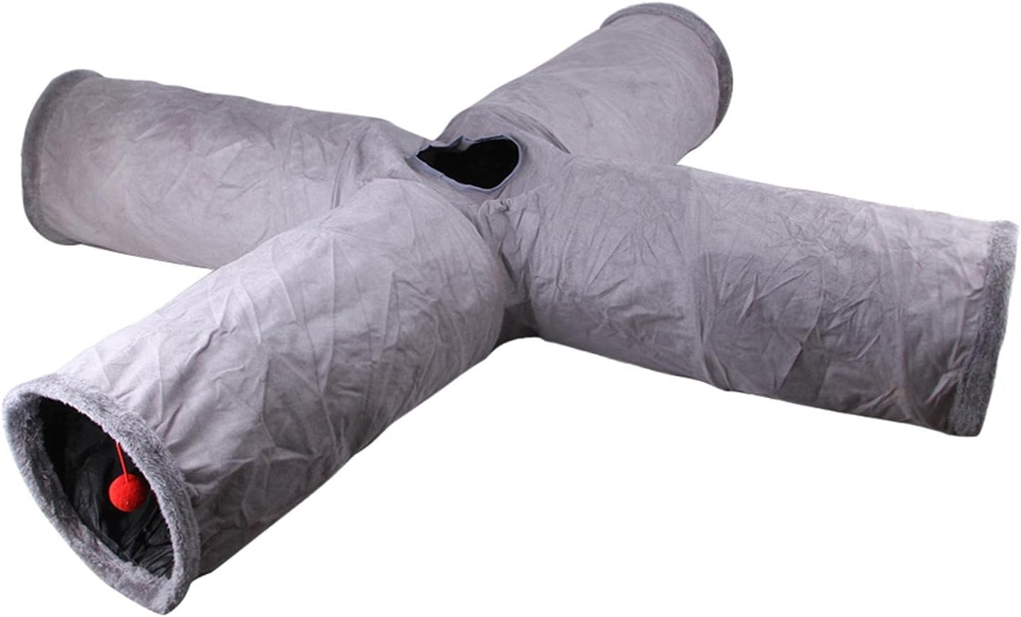 Cat Tunnel Tube for s, Cat Toys Collapsible, Kitty Tunnel Toy for Puppy, Kitten, Rabbit, Gray