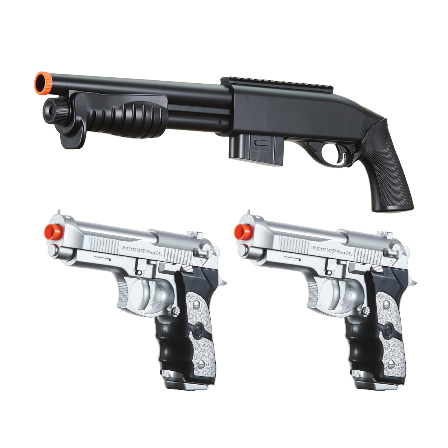 GoldenBall Airsoft Pump Spring-Powered Shotgun and Dual Beretta Pistols Starter Kit (Black)