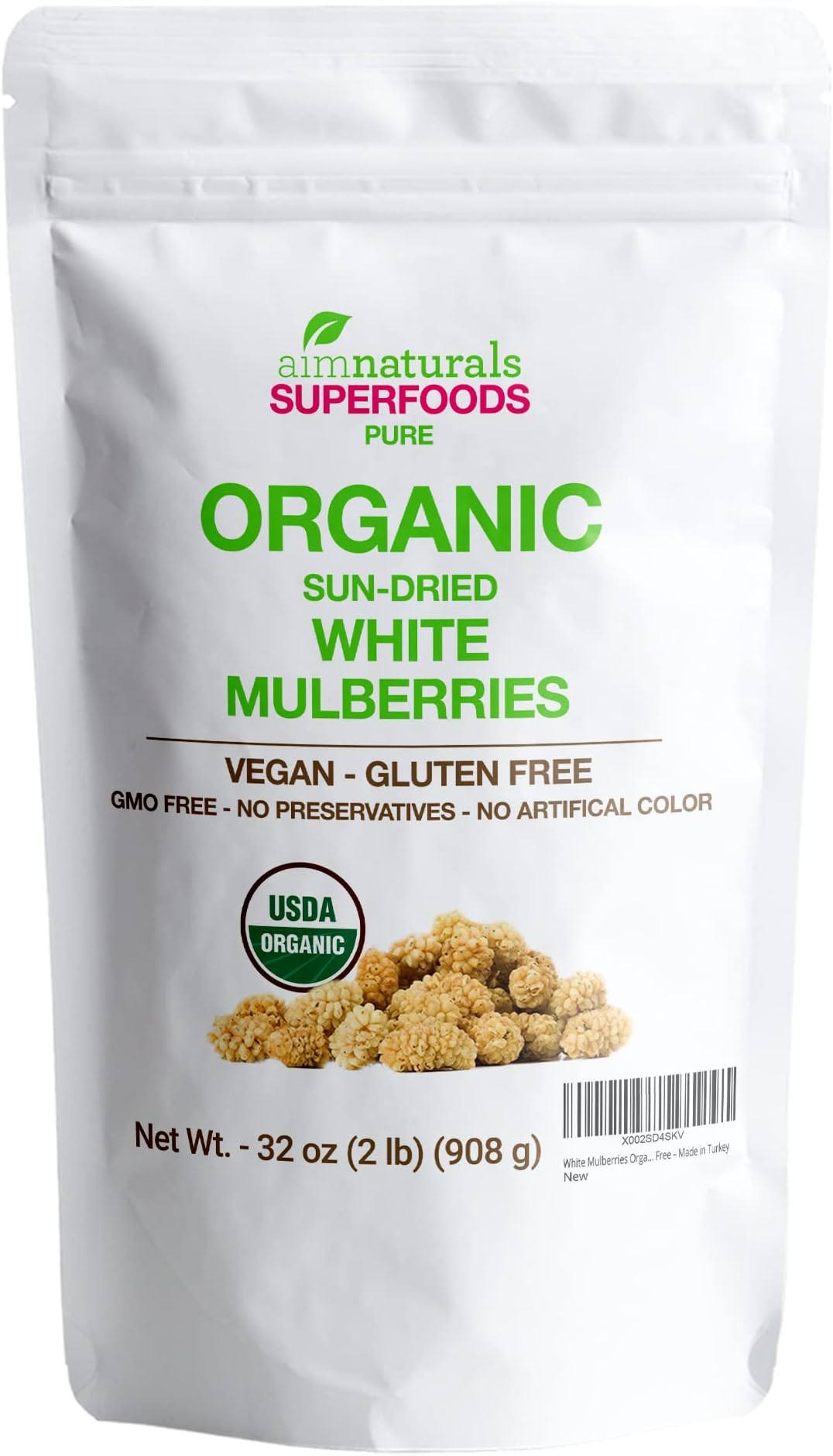 Anthony's Organic White Mulberries, 2 lb, Sun Dried, Gluten Free & Non GMO Grocery