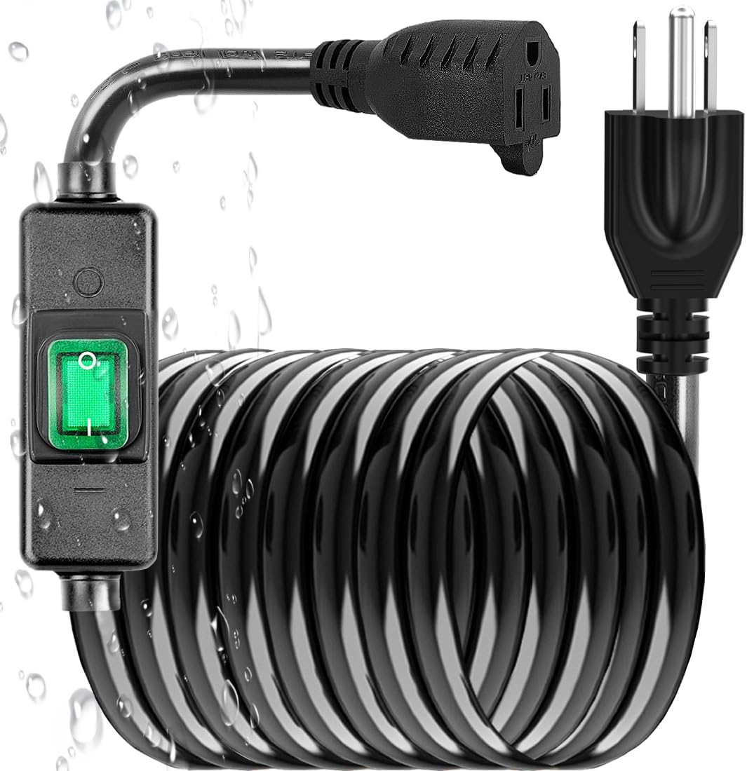 15Feet Nema 515 Extension Cord with Waterproof OnOff