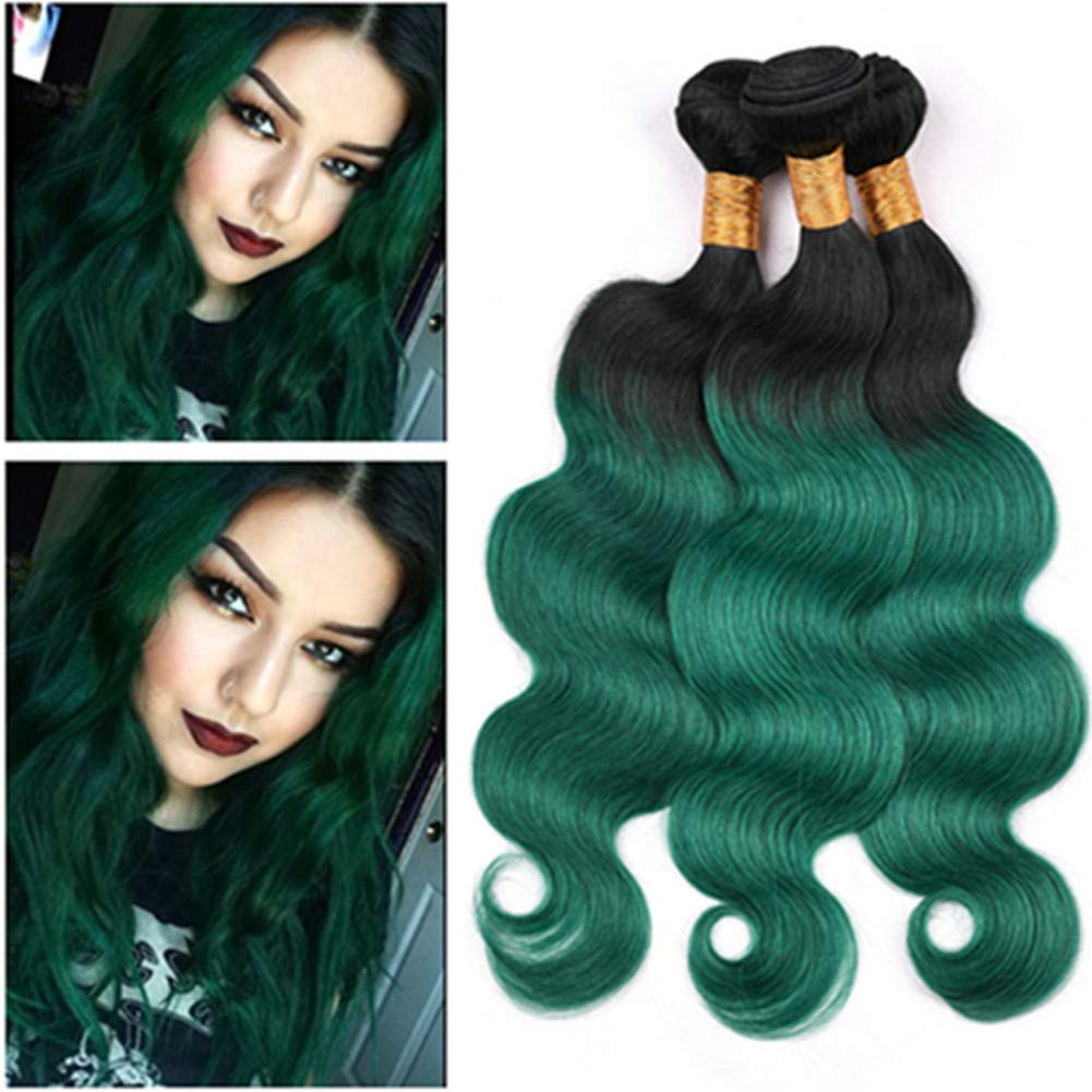 Amazon.com : Tony Beauty Hair Black and Dark Green Ombre Brazilian Virgin  Human Hair Weaves Extensions Body Wave 2Tone 1B/green Ombre Human Hair  Bundles Deals 3/4 Pcs Lot Double Weft (26 28