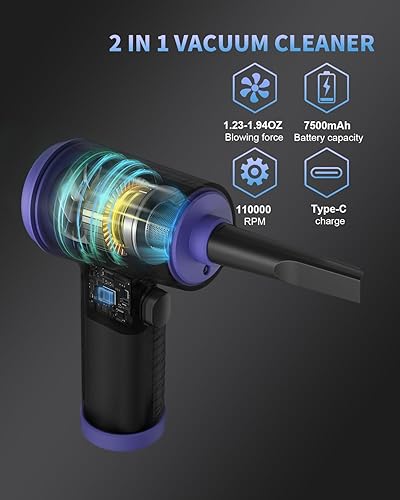 Miniatura 3 de CLEVAST Aire comprimido plumero eléctrico de 3 engranajes 110000 RPM, 3 en 1 versátil soplador de polvo inalámbrico y mini aspiradora e inflado para