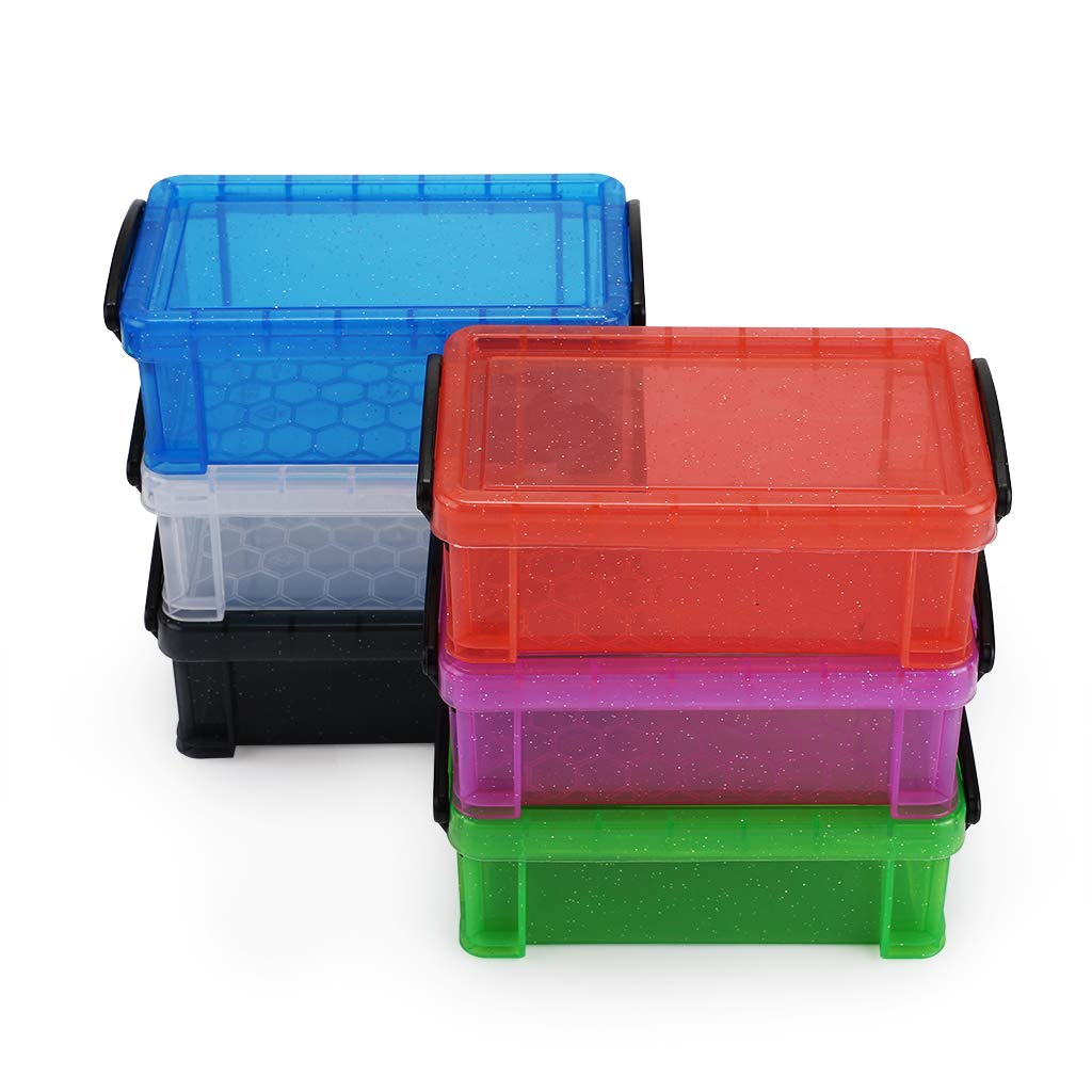 BTSKY 6 Colors Small Plastic Storage Box with Locking Lid Clear Plastic