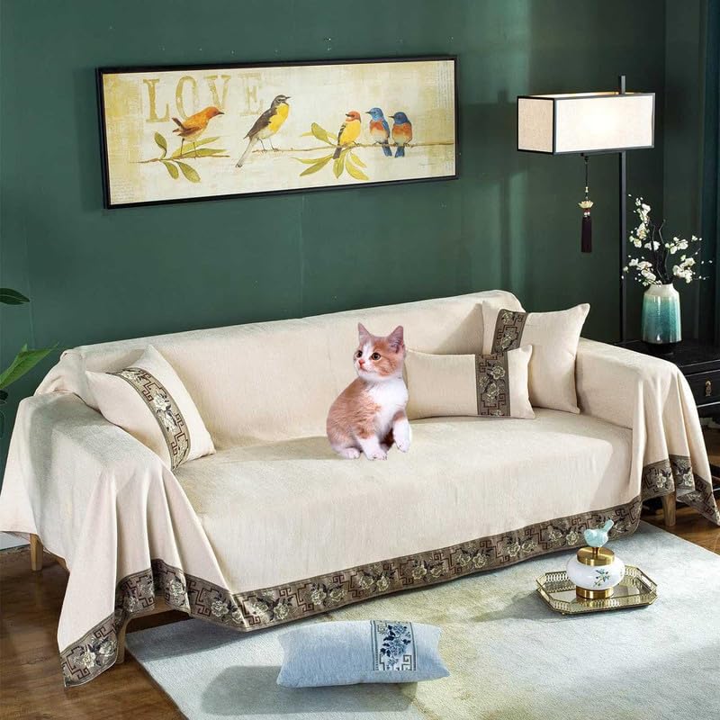 MXCZFC Throws for Sofas Large, Chenille Extra Large Throws for 4 Seater Sofa, Chinese Style Sofa Throws Large 3 Seater, Washable Throw Blanket Sofa For Sofa, Bedspread and Settee