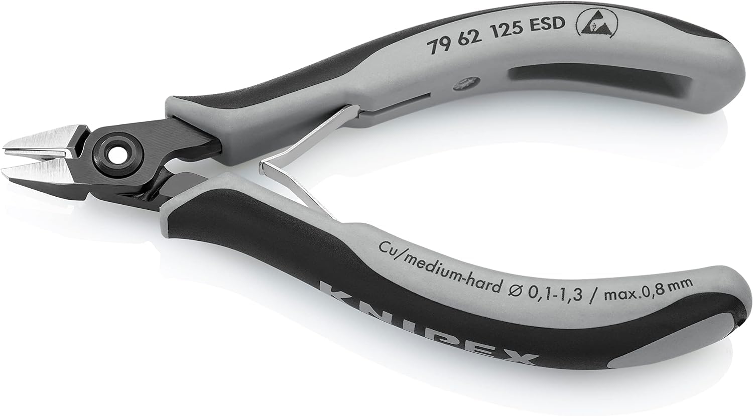 KNIPEX Alicates de precisión de corte diagonal para electrónica ESD con mangos multicomponente 125 mm, 79 62 125 ESD