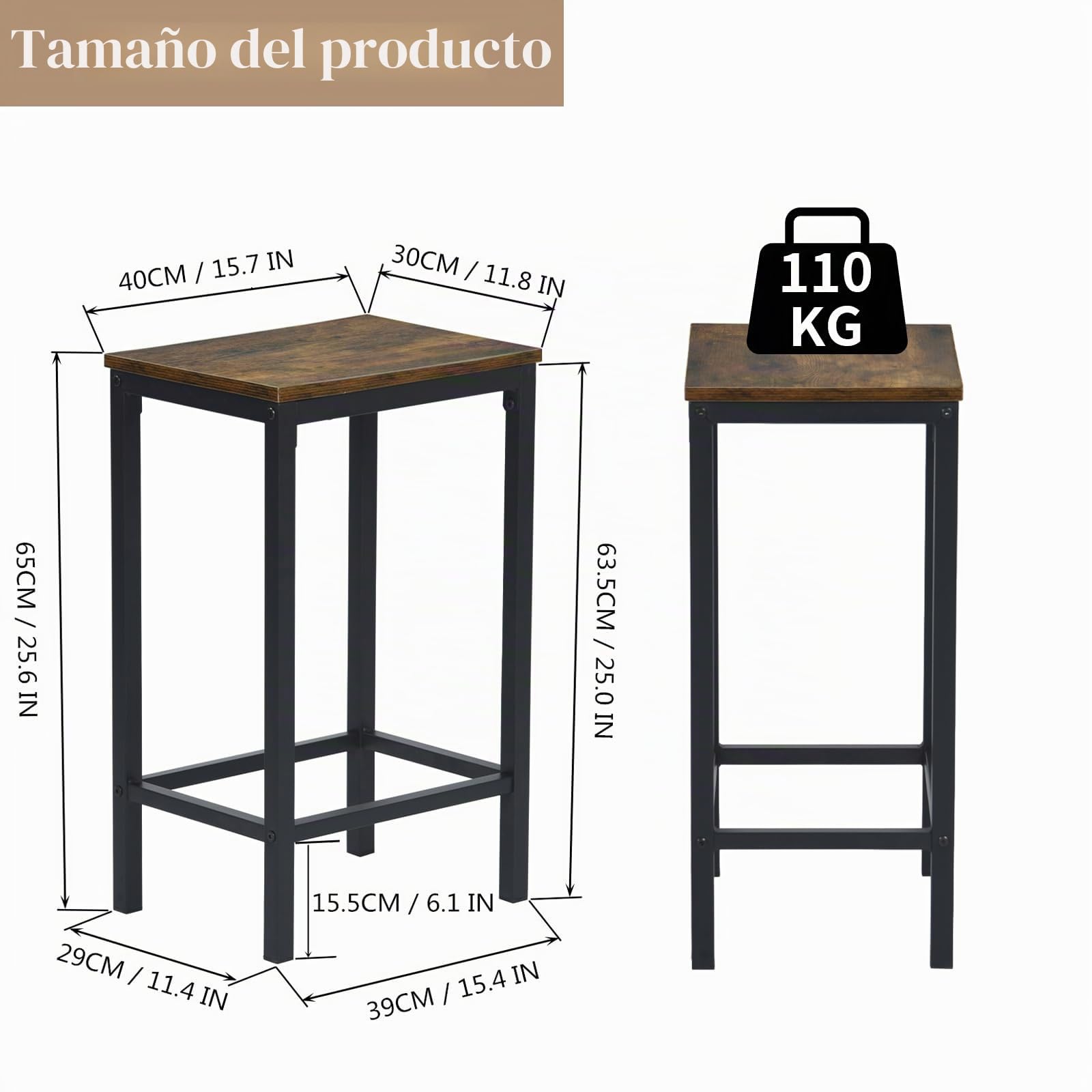 Juego de mesa de comedor y silla, mesa de bar con 4 sillas, cocina, salón, mostrador de bar, estructura de acero, diseño industrial, mesa de bar 100 x 60 x 90 cm, silla de bar 30 x 40 x 65 cm,