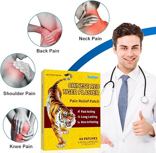 Miniatura 2 de Sumifun Parche de alivio de tigre, yeso de tigre chino, para hombro, espalda, rodilla, articulaciones y músculos, 64 unidades