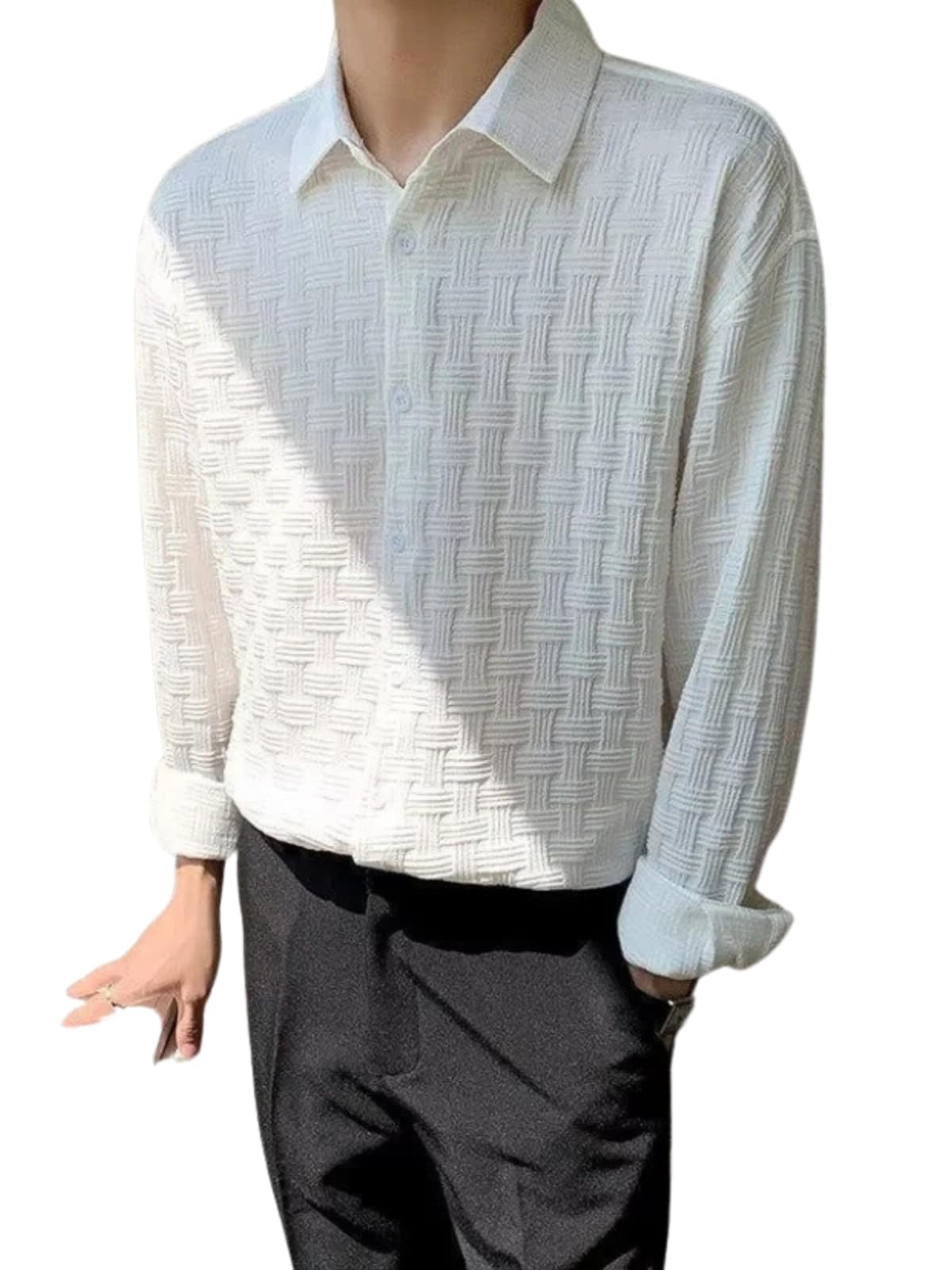 Men's Formal Button Down Shirt – Slim Fit Office Wear Shirt for Men | Textured Long Sleeve Polycotton | Business & Meeting Ready