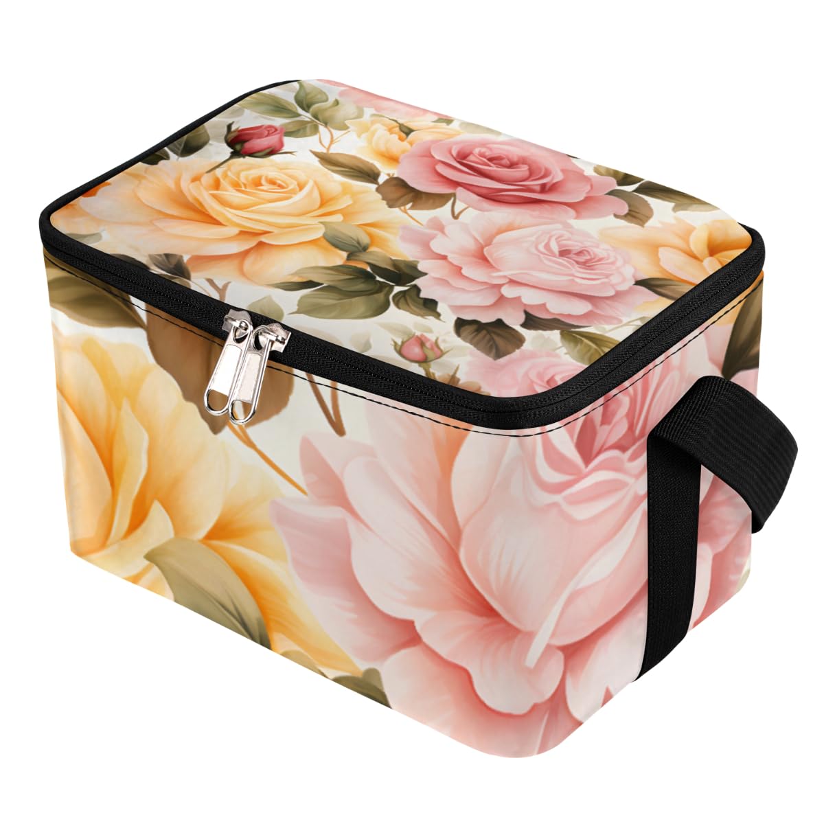 GzLeyigou Lunch Bags for Women Men 9 Cans,Blooming Rose Hot & Cold Food Delivery Bag Insulated Grocery Bag Insulated Lunch Box Flowers Cooler Bag for Office Work Picnic Beach