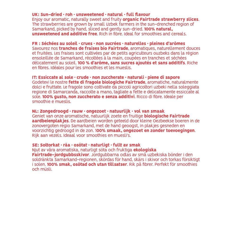 PAKKA – Fraises bio issues du commerce équitable, séchées au soleil, non huilées, sans soufre ni sucre ajouté, anciennes variétés, petits producteurs de Samarcande en Ouzbékistan (750 g)