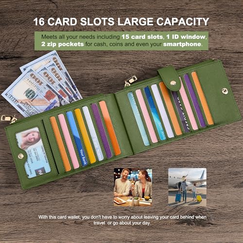 Image of Travelambo RFID Wallet Women Large Size Bifold Multi Card Wallet Case with Zipper Pocke Credit Card Holder for Women