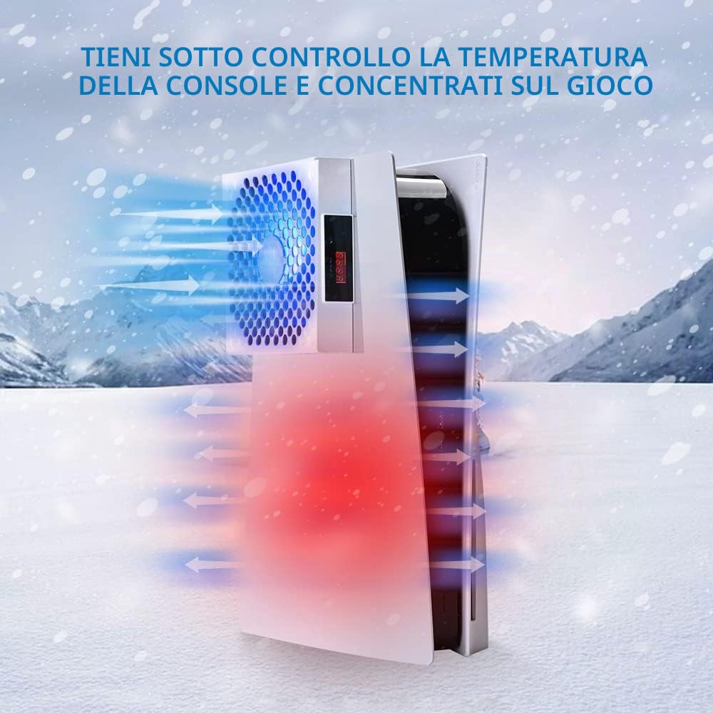 G-STORY Ventola di raffreddamento PS5, sistema di raffreddamento PS5, velocità della ventola regolata automaticamente dalla temperatura (℃/℉), basso rumore, 3 velocità 1500/1750/2000 giri/min (140 mm