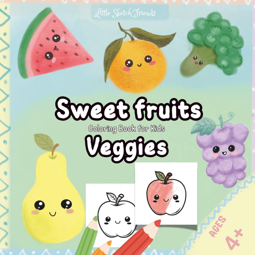 Sweet fruits & Veggies: Cute Coloring Book for Kids