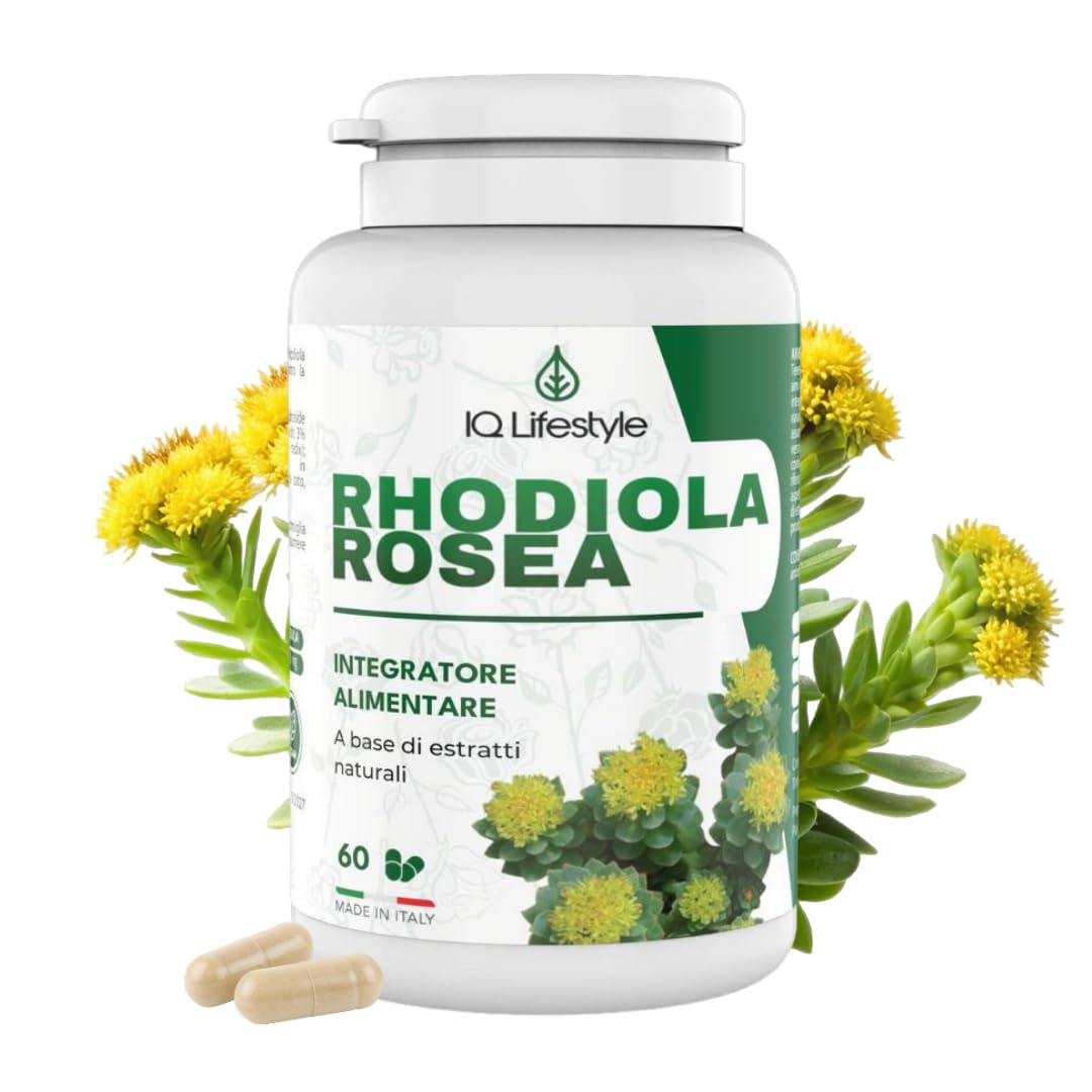 Rhodiola Rosea Naturale Forte FORMULA COMPLETA Integratori Rodiola Rosea per Stanchezza Concentrazione Stabilizzatore dell'Umore 60 Capsule Made in Italy (2 mesi di fornitura)