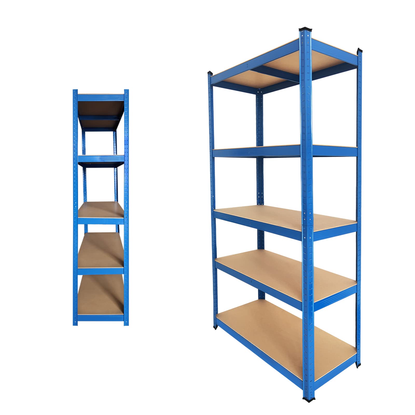 59 Inch Storage Shelving Unit 5-Tier Adjustable Height Garage Shelving Kitchen Shelf Organizer Rack, Metal Steel Frame MDF Boards 386lbs Max Load Per Tier, 150cm x 70cm x 30cm, Blue