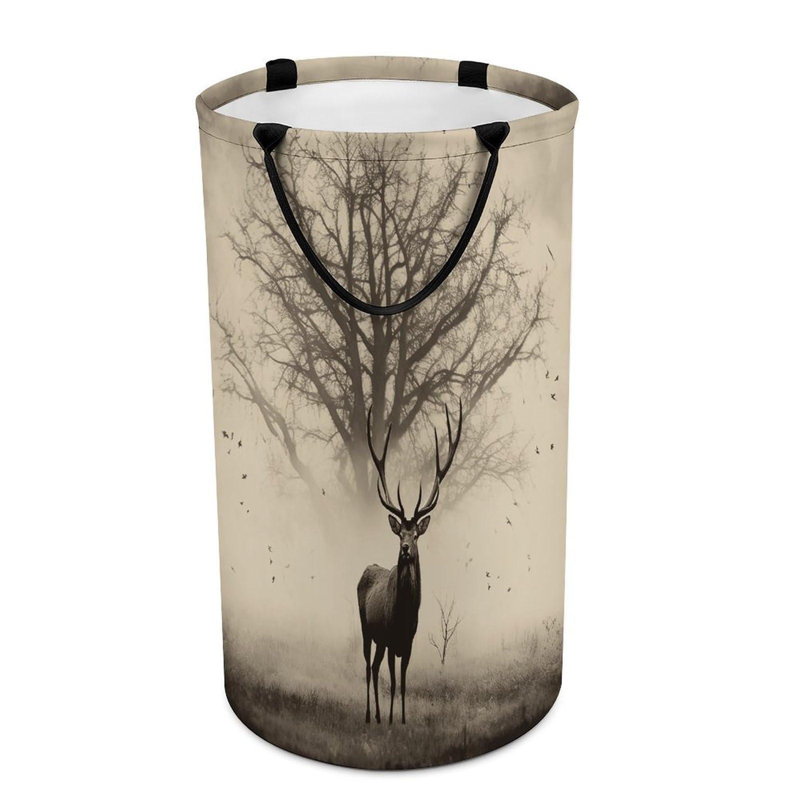 Abstract Tree Elk Picture Laundry Basket Large Foldable Laundry Hamper with Handles Freestanding Collapsible Clothes Basket Waterproof Portable Dirty Clothes Hamper for Bathroom 86L