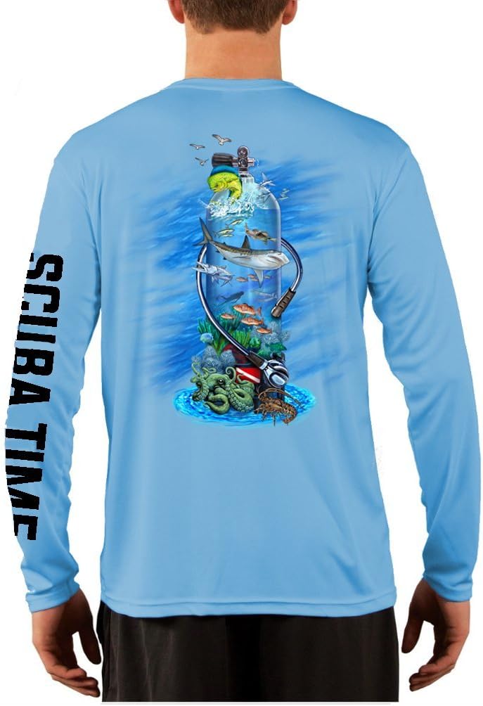 GAMEFISH USA UPF 50 Long Sleeve Microfiber Moisture Wicking Performance Fishing Shirt Scuba Diving Tank 2X-Large Baby Blue